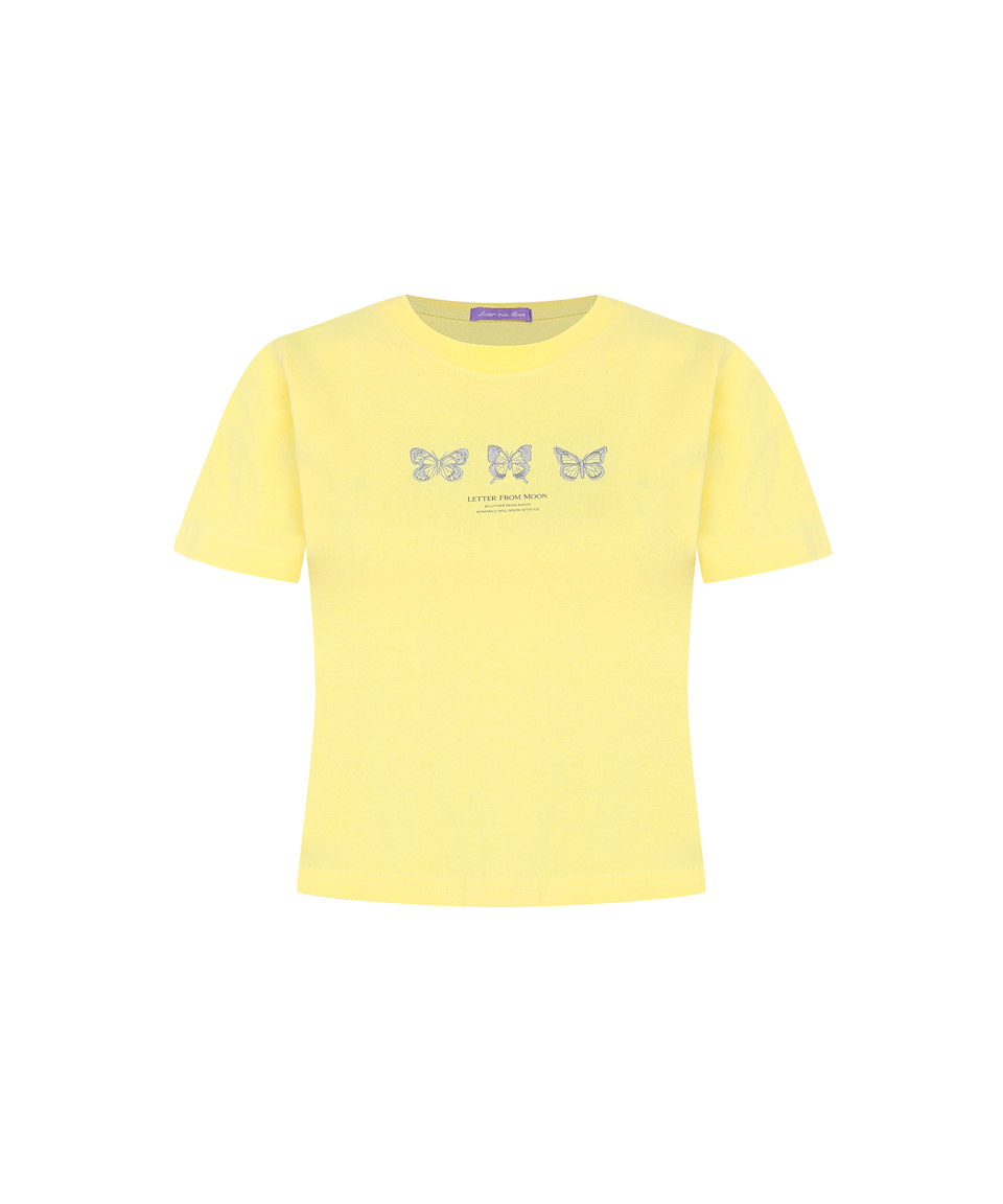 Triple Butterfly Crop Short Sleeve T-shirts ( Lemon )