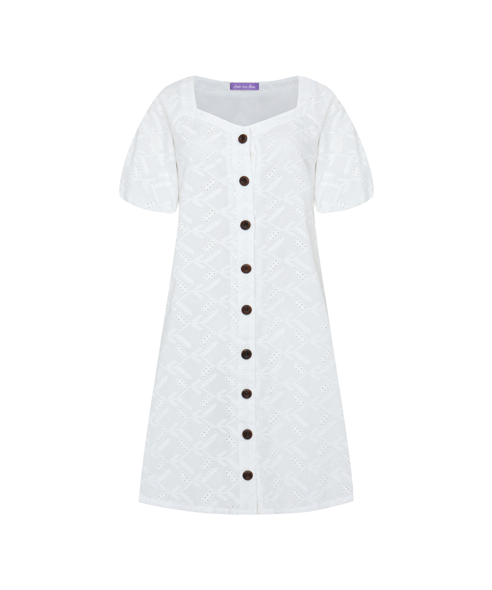 Organic Eyelet Midi Dress ( White )