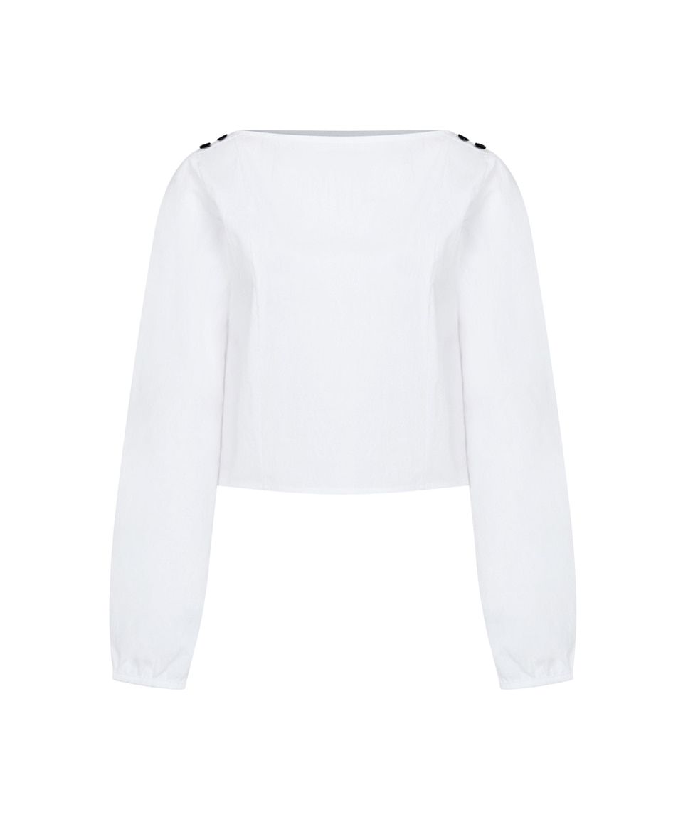Boatneck Double-Button Blouse ( White )