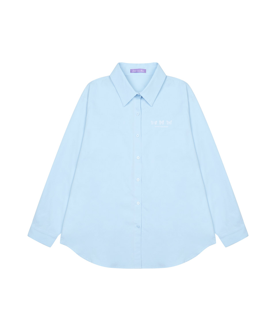 Triple Butterfly Embroidered Overfit Cotton Shirts ( Skyblue )