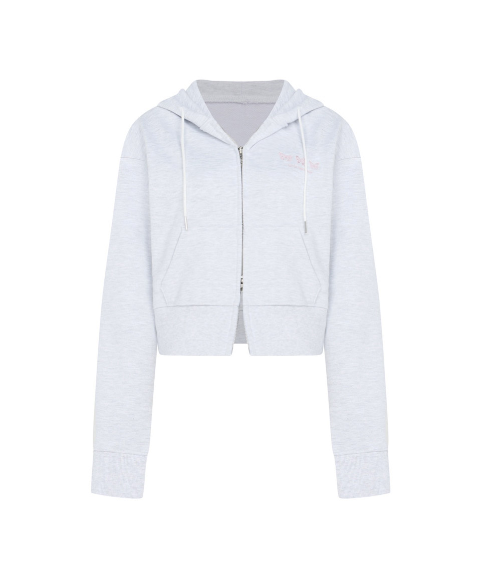 Triple Butterfly Embroidered Two-way Hood Zip up ( White Melange )