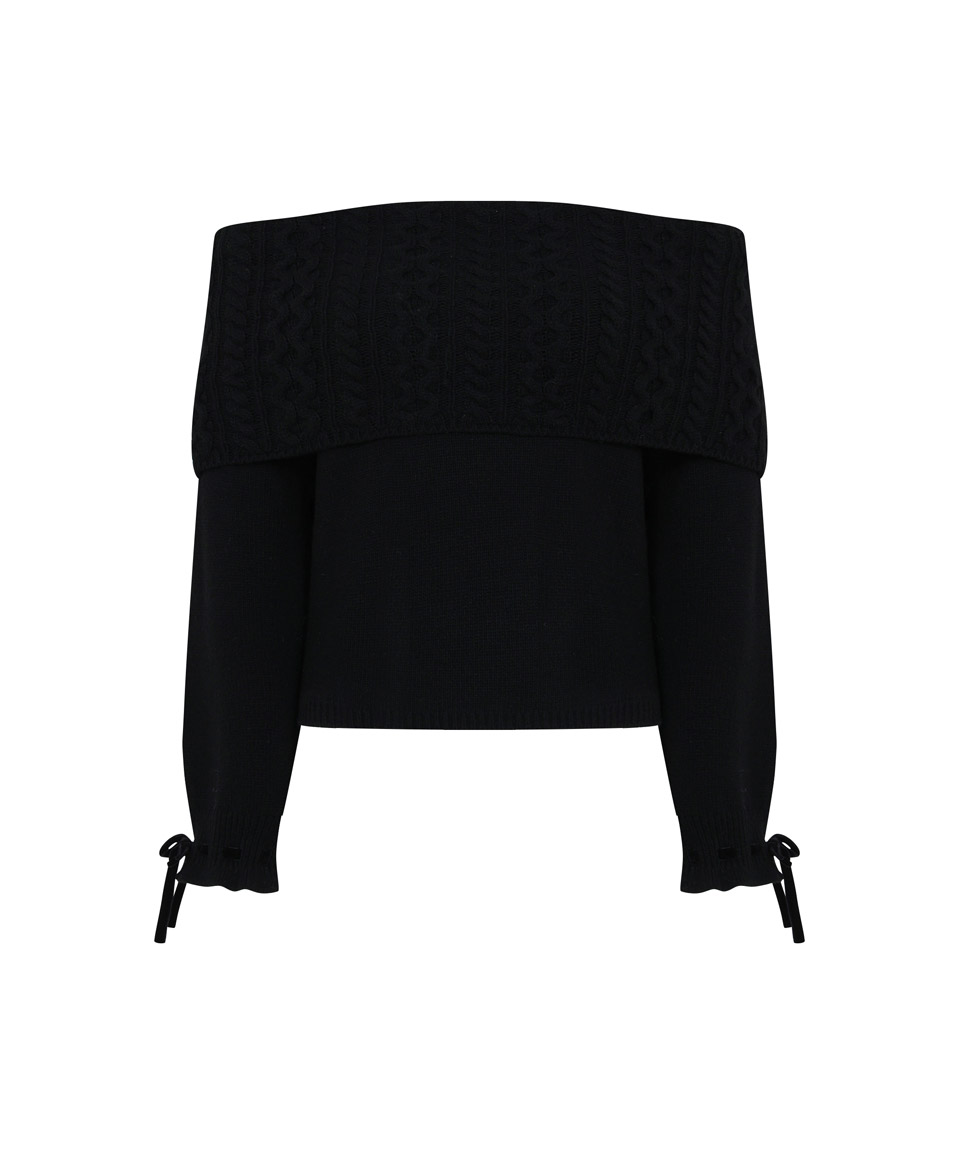 Youth Off-shoulder Wool Sweater ( Black )