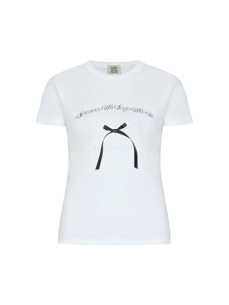 [5/31 순차배송] Ribbon Letter Slim T-shirts ( White )