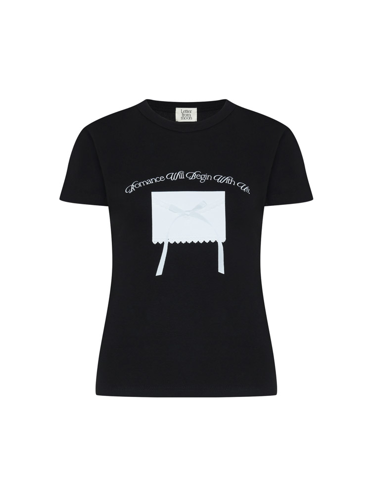 [5월 13일 예약배송] Ribbon Letter Slim T-shirts ( Black )