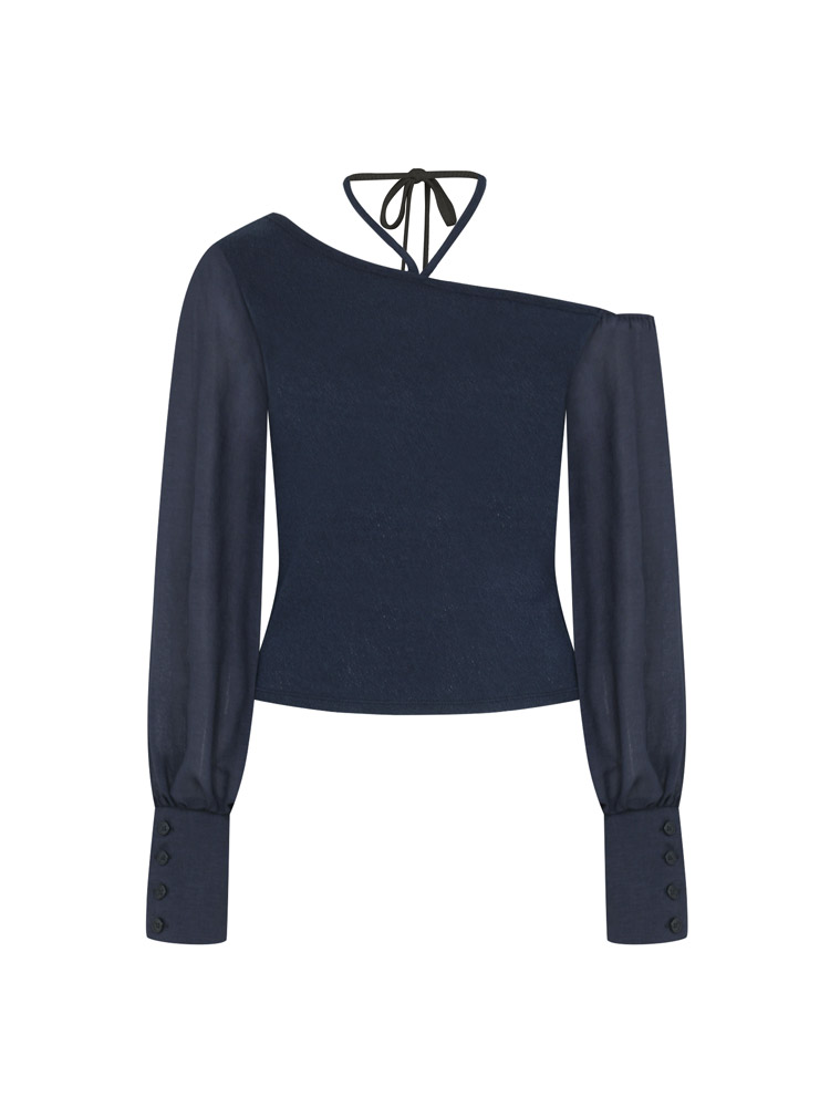 Tip and Toe Halterneck Blouse ( Navy )