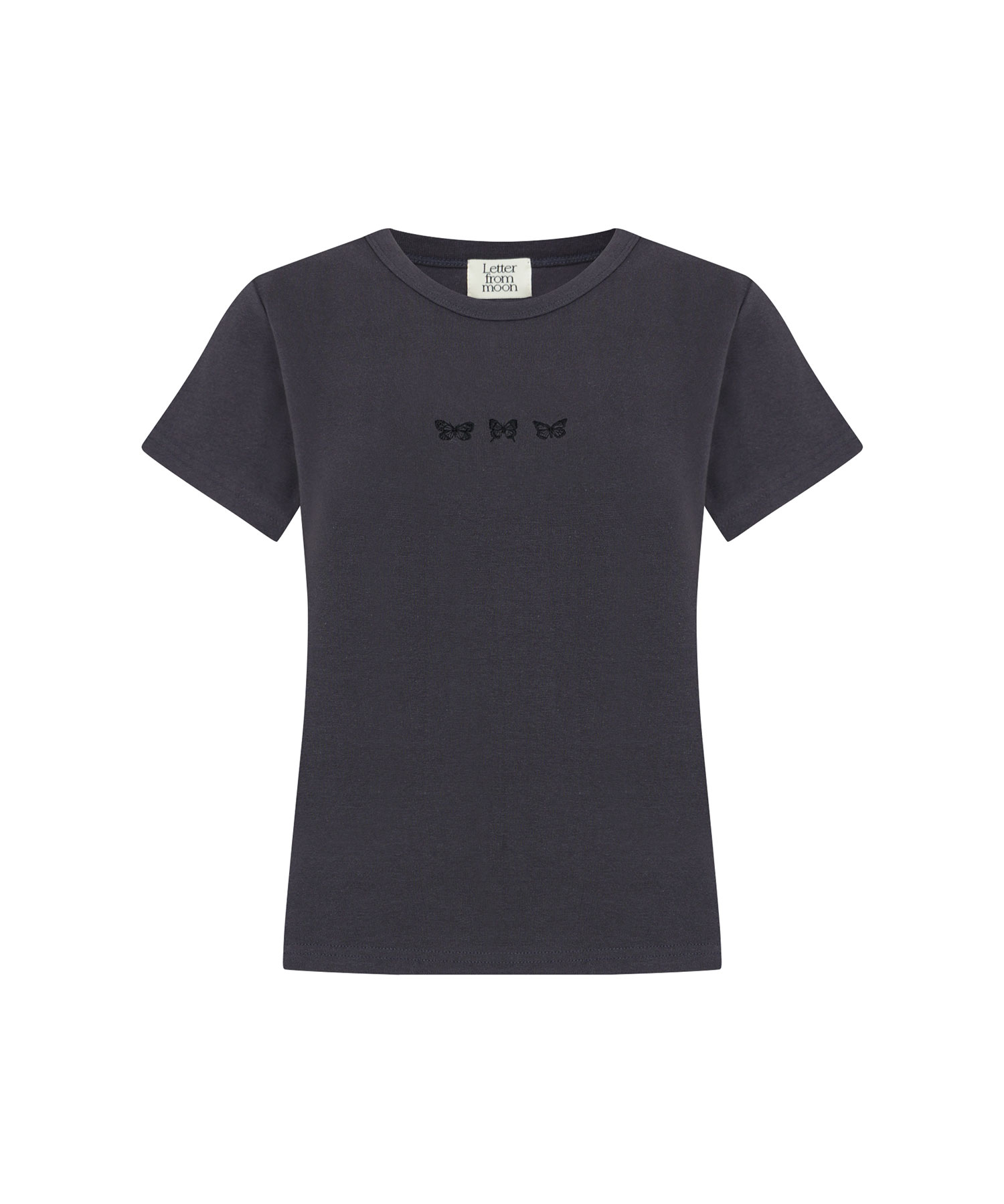 [5월 8일 예약배송] Triple Butterfly Embroidery Slim Fit  T-Shirt ( Charcoal )
