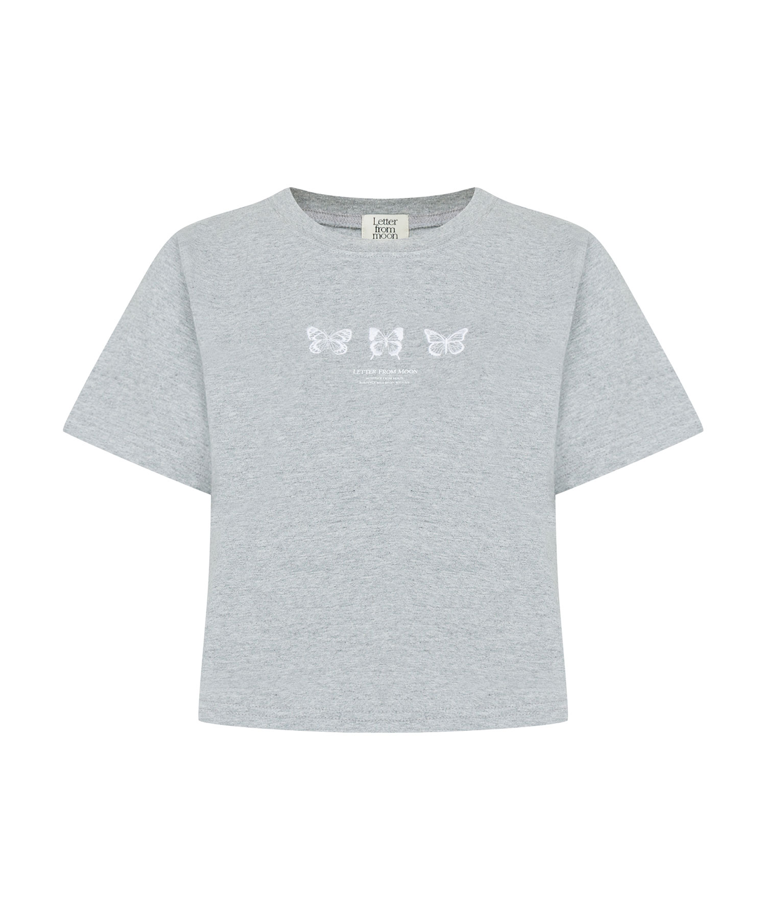 [6/10 순차배송] Triple Butterfly Embroidery Short Sleeve T-Shirt ( Melange Grey )